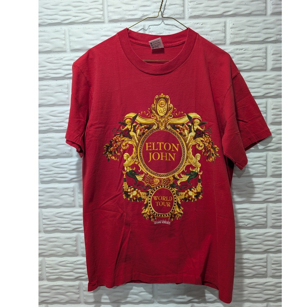 Vintage Elton John World Tour Shirt Red Gianni Versace Anvil USA Made Large